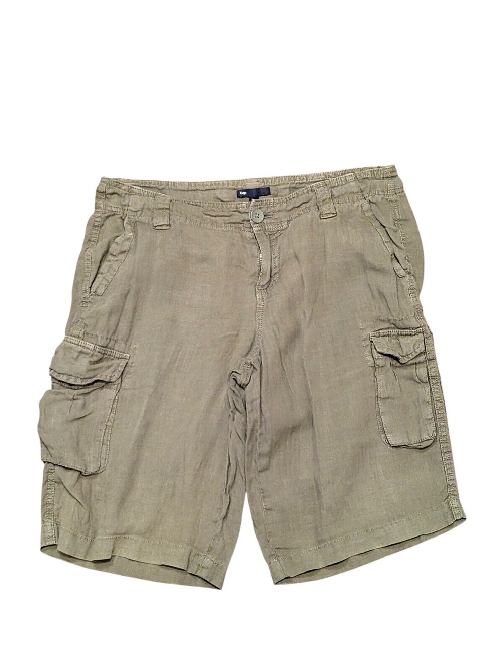 Gap Women's Linen Cargo Bermuda Shorts Olive Green Utility Safari Size 6